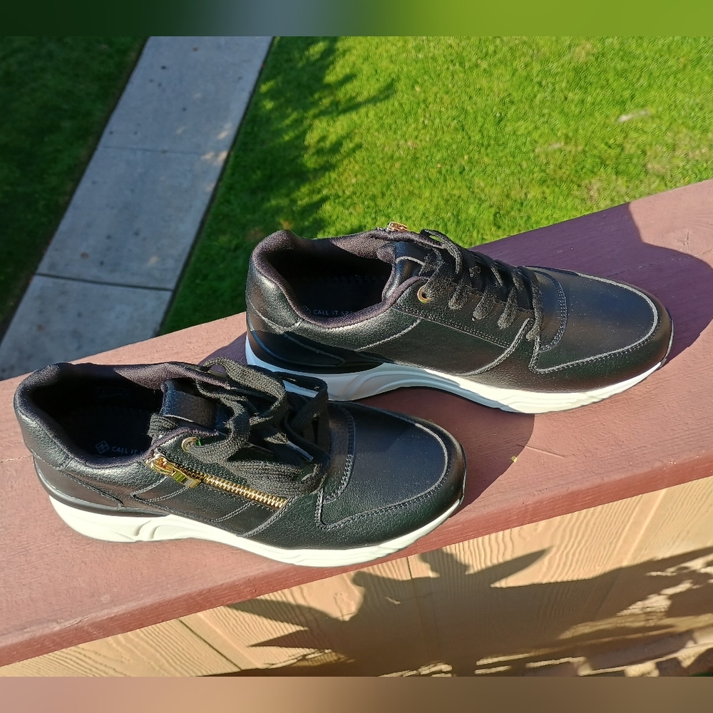 Black With Gold Zipper Fashion Sneakers - Picture 3 of 9